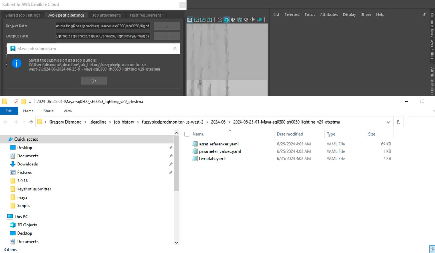 Figure 4: The Maya 20204 integrated submitter after clicking Export bundle.