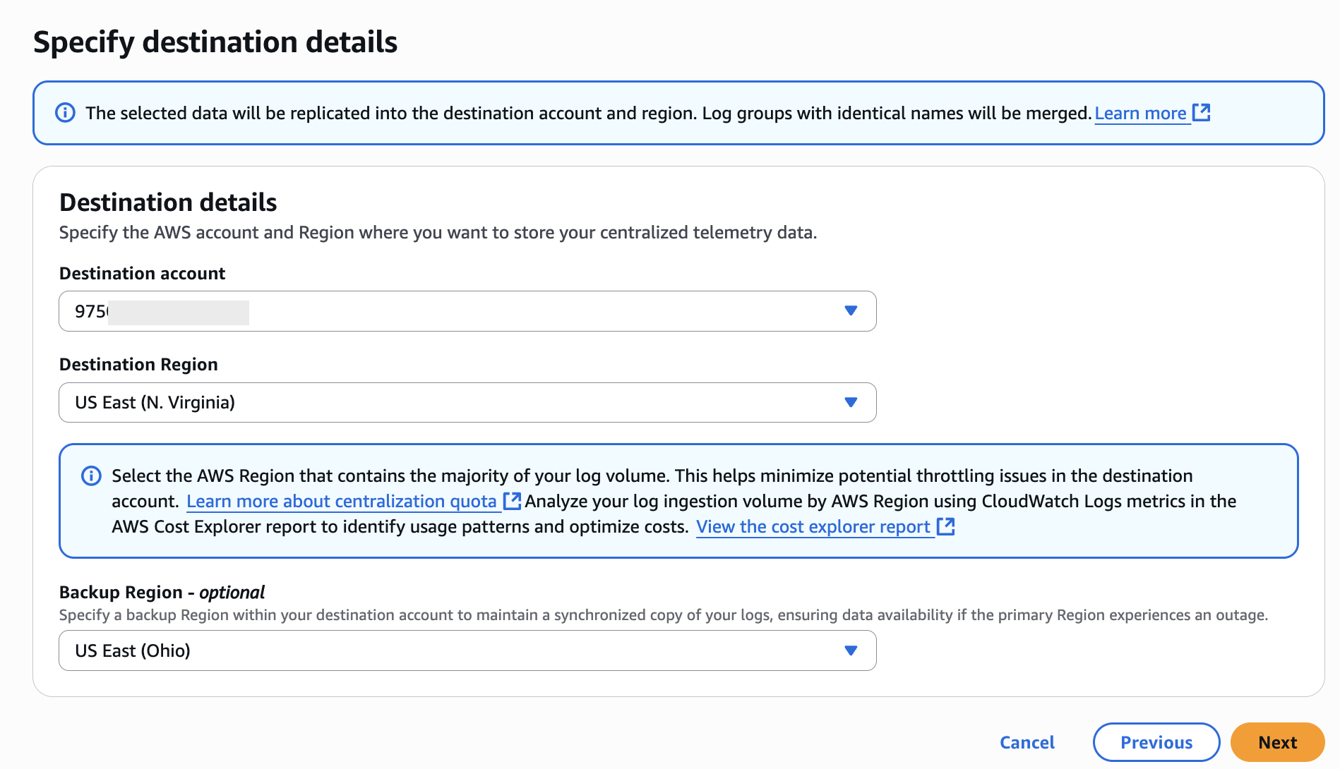 Figure 4:- Specifying Destination Details for Log Centralization