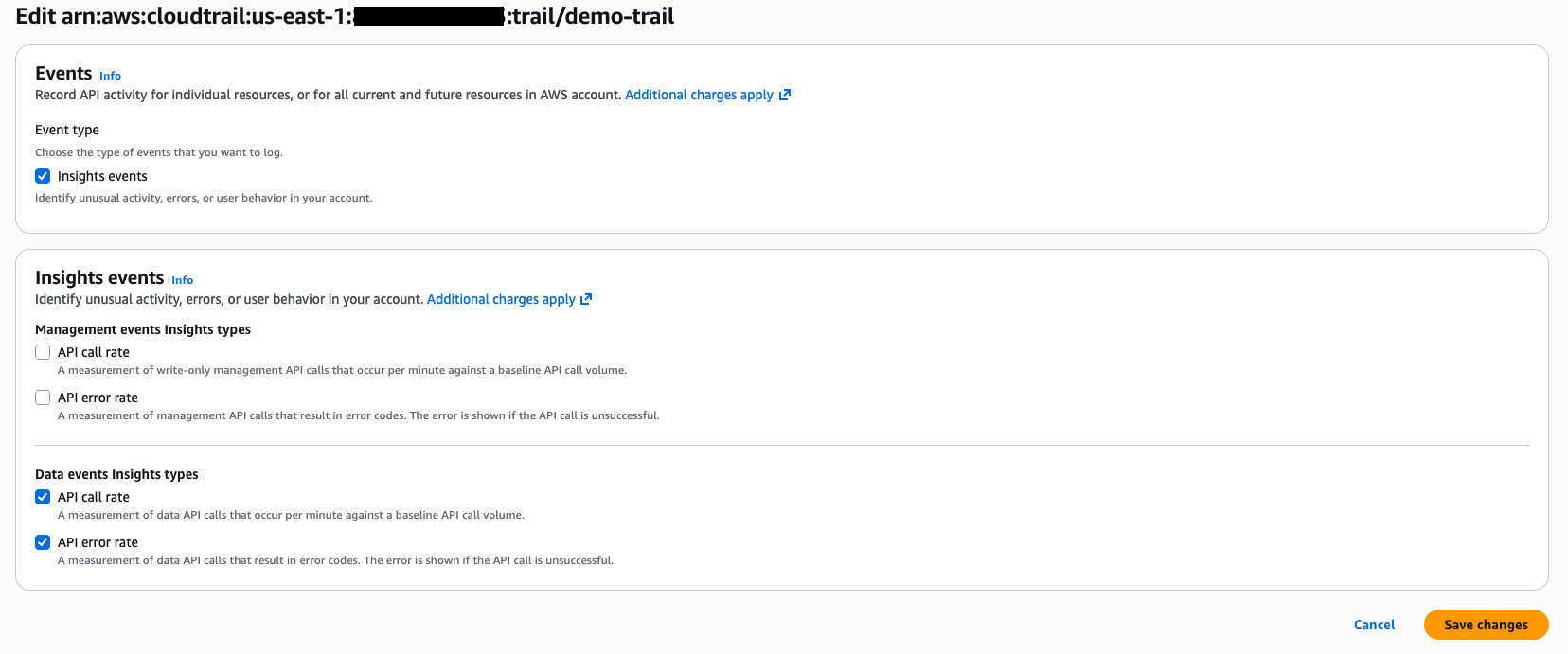 データイベントの Insights イベントの設定画面
