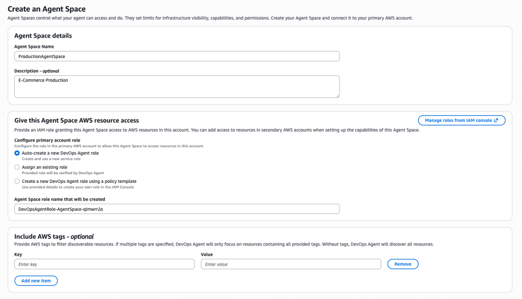 Figure 4: Creating an Agent Space in the Console