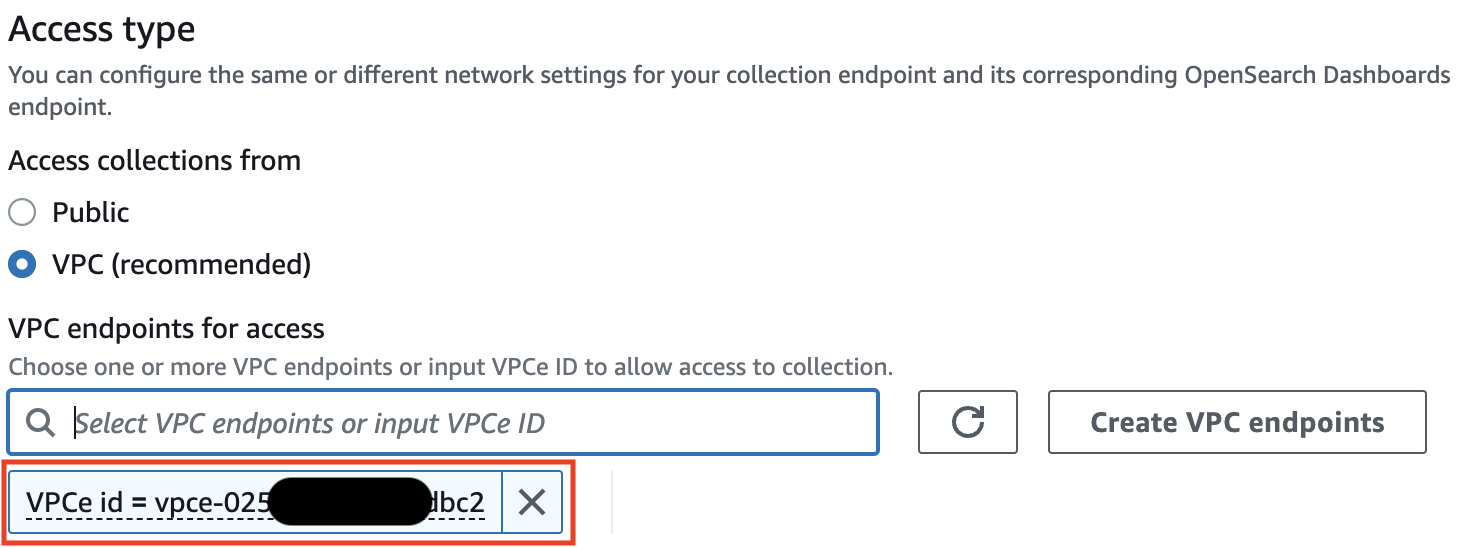Access Type VPC Endpoint for Amazon OpenSearch Serverless