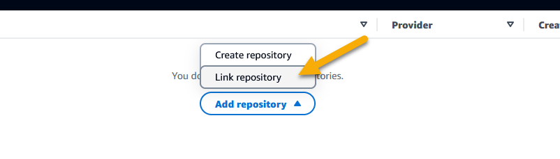 In Source Repositories choose the option to Add and then Link a repository