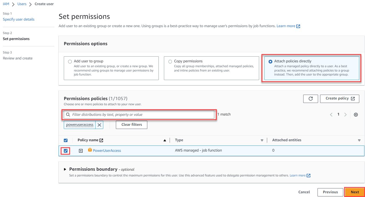 Window displaying search results when setting permissions.