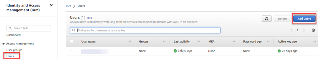 Identity Access Management window adding a new user