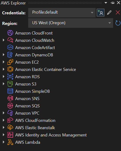 AWS Explorer populated after profile added to Visual Studio