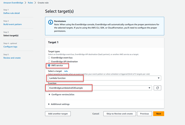 Select target window here you define the target types, select a target, and define a function.