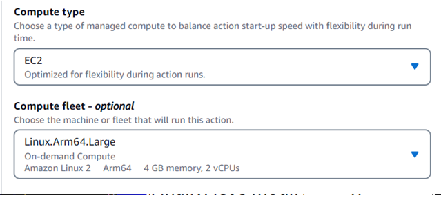 The Compute type options in the build action configuration tab.