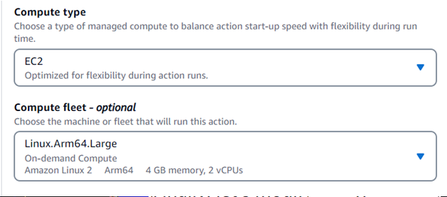 The Compute type options in the build action configuration tab.