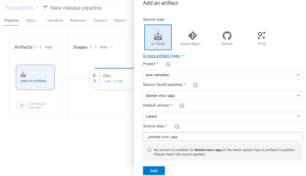 Figure 13: Azure DevOps Release Pipeline’s Build Artifact