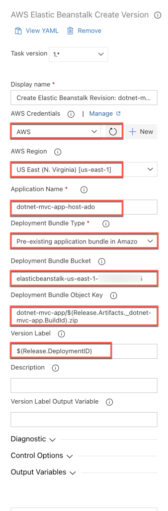Figure 15: Release Pipeline Task Create Elastic Beanstalk Revision