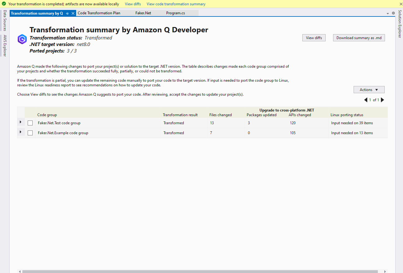 Figure 9: Transformation Summary