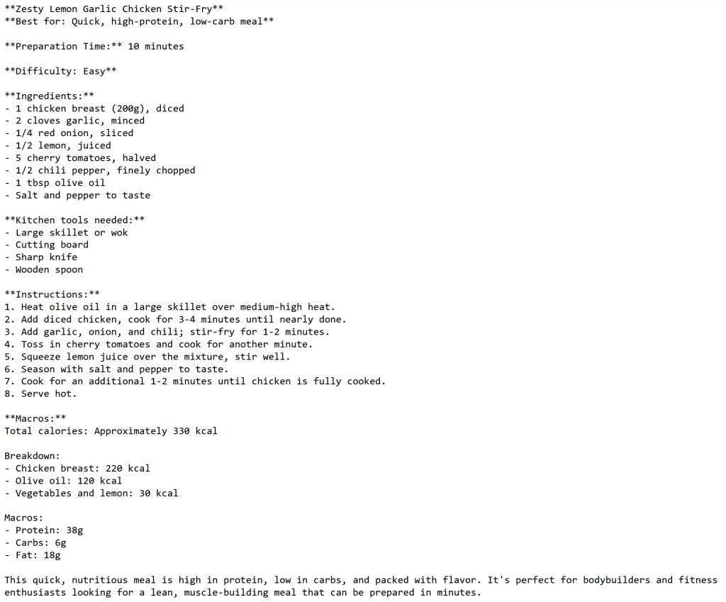 Figure 10: Recipe based on the interpreted text