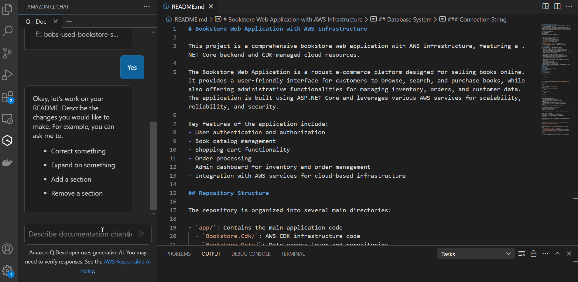 Figure 7: Amazon Q Developer's application database analysis output