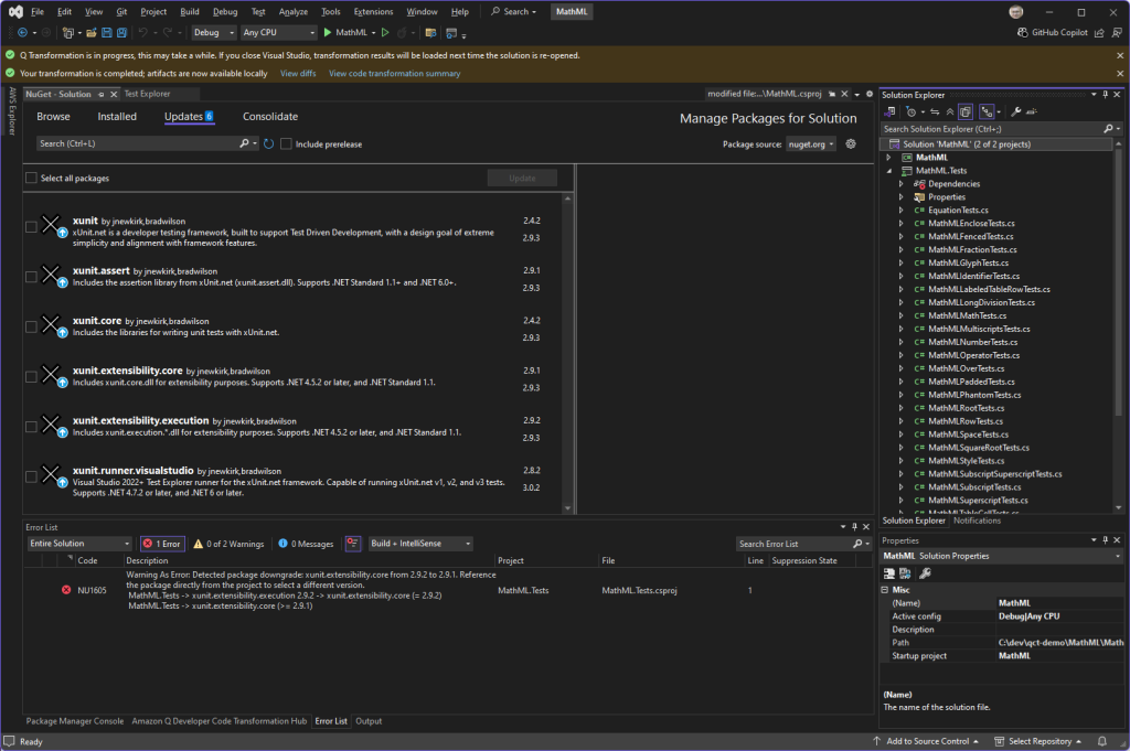 Figure 7: Update XUnit packages