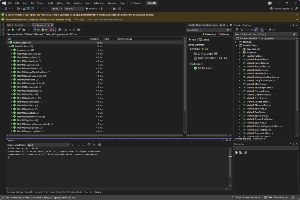 Figure 8: All tests pass on ported solution