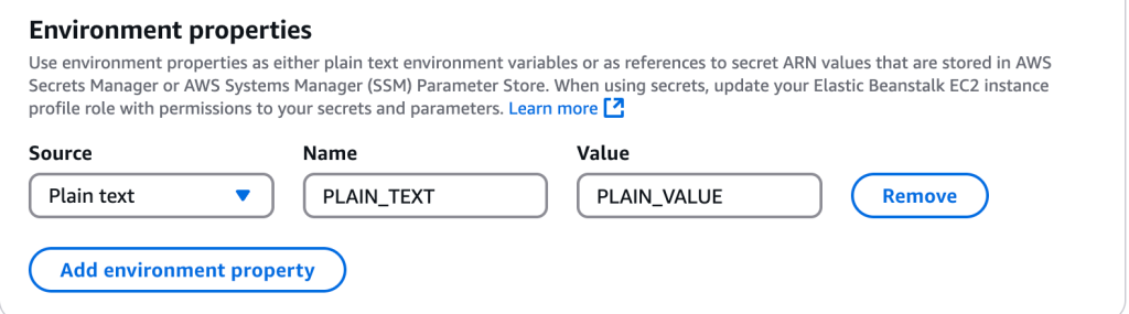 Figure 5: Plain text Environment Property