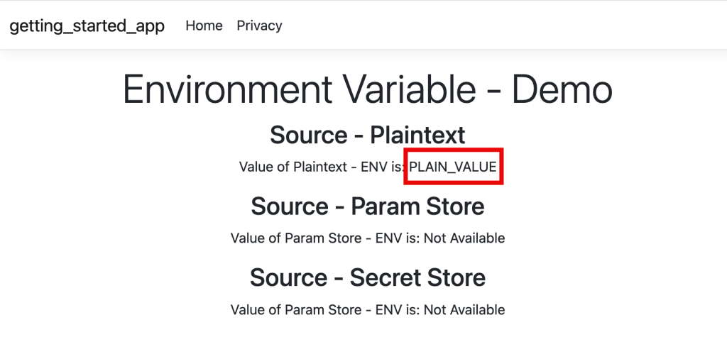 Figure 6: Retrieving Plain text Environment Variable