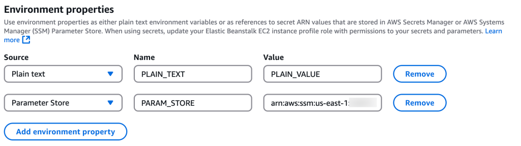 Figure 7: Parameter Store Source Environment Property