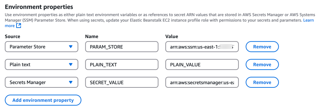 Figure 10: Secrets Manager Source Environment Property
