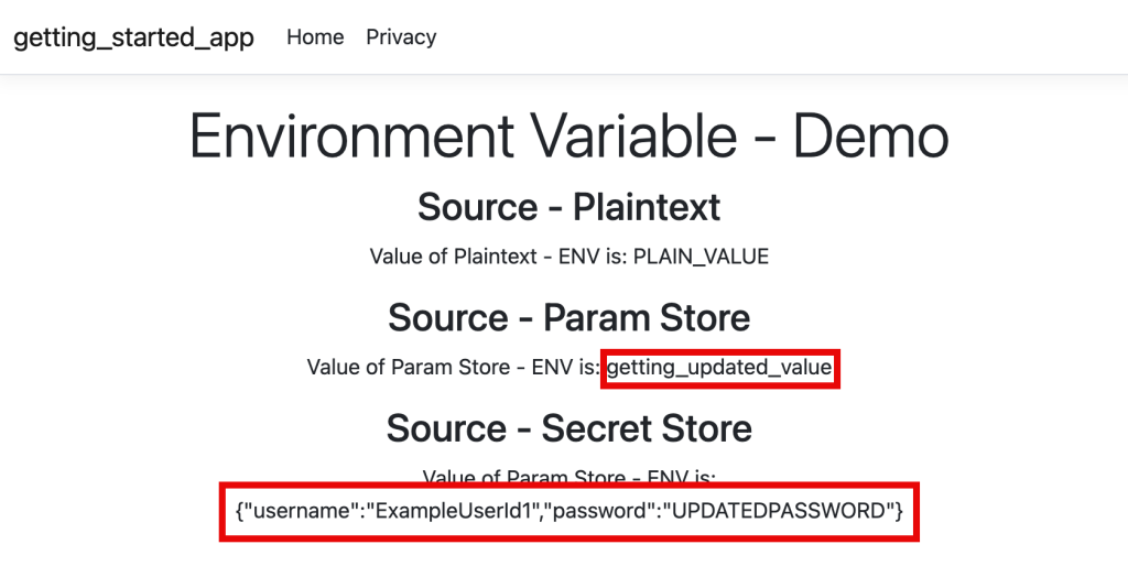Figure 12: Retrieving updated values from Parameter Store and Secrets Manager
