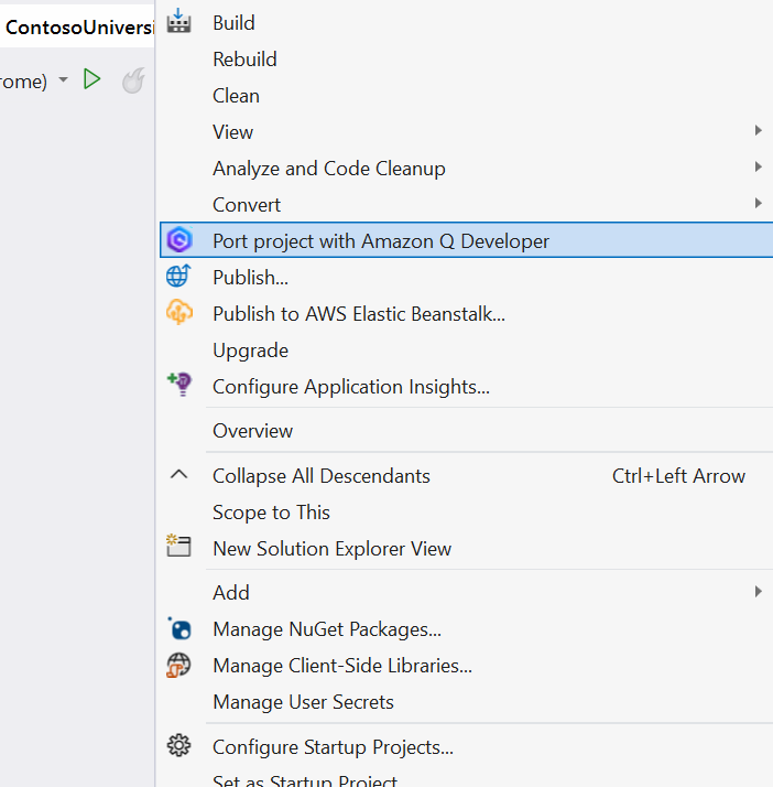 Solution Explorer action to Port project