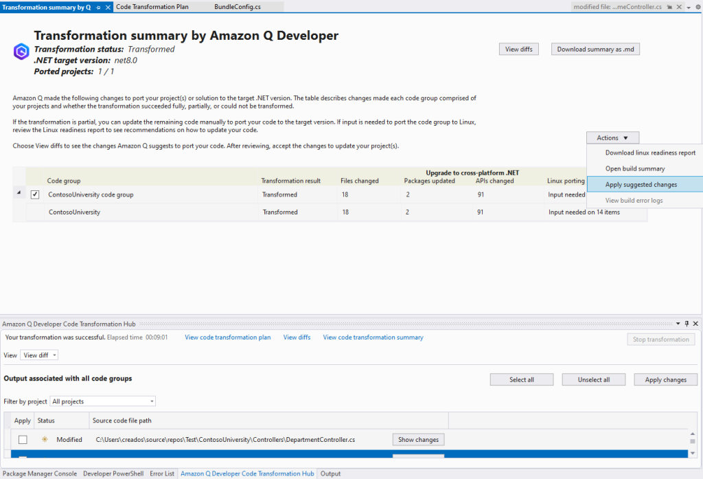 Apply suggested changes action