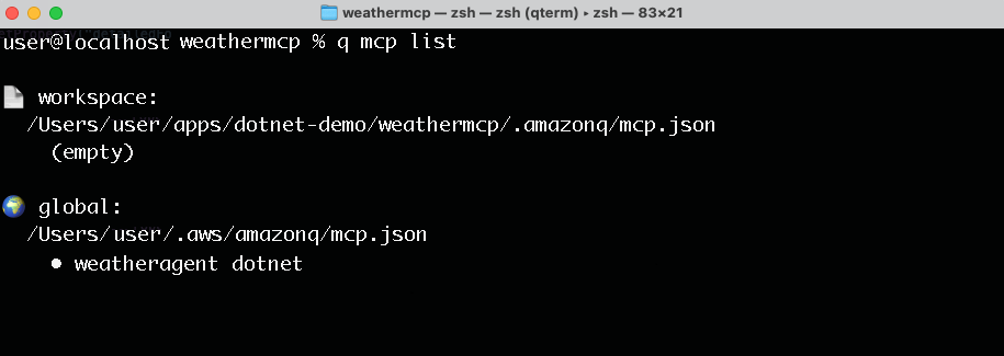 Terminal screenshow showing list of configured MCP servers