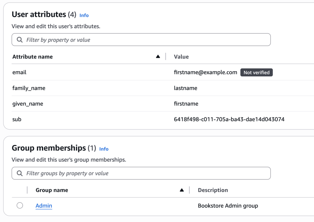 Test user attributes and group assignment