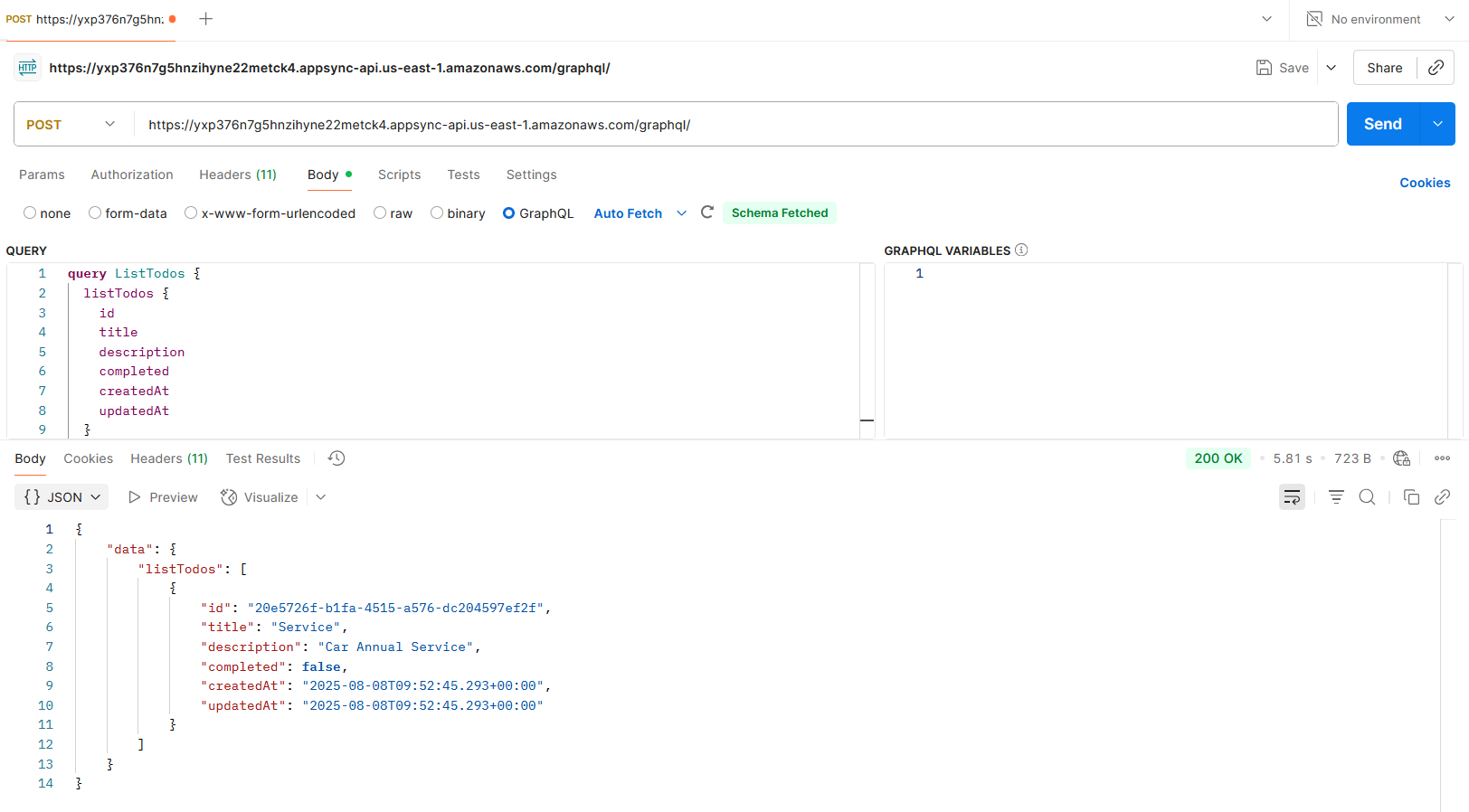 Screenshot of GraphQL testing in Postman