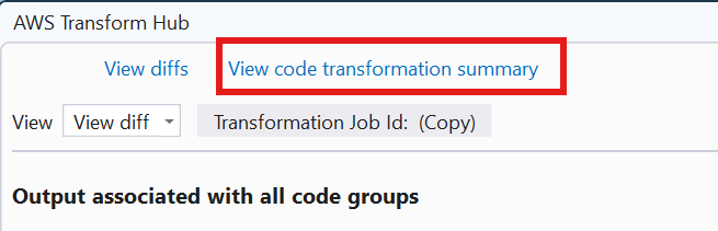 Screenshot Showing View Code transformation summary