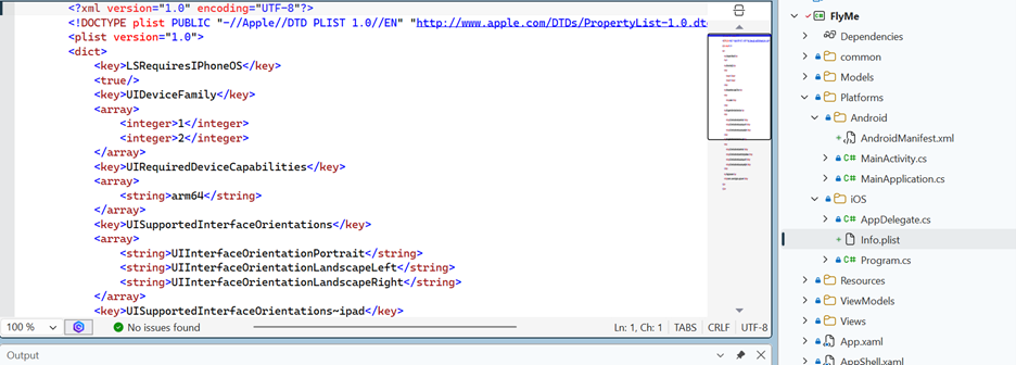 Screenshot showing iOS specific manifest file