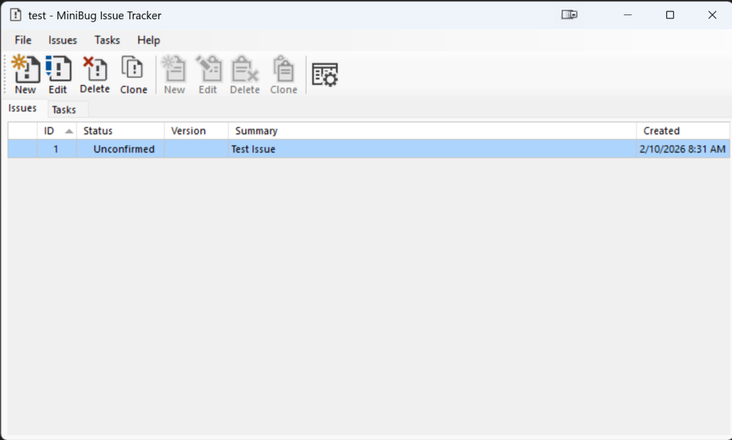 MiniBug Main Form screen and user interface