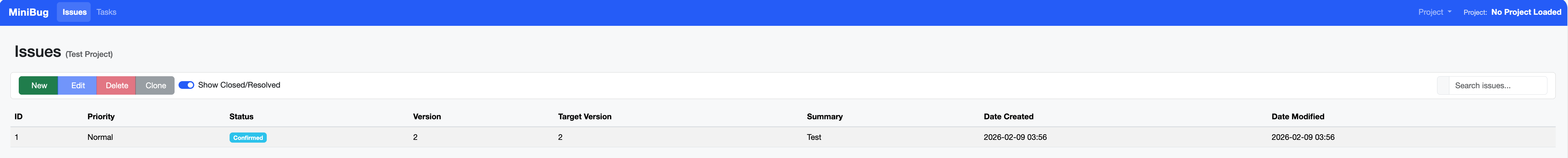 Final Blazor application running in browser showing issue grid