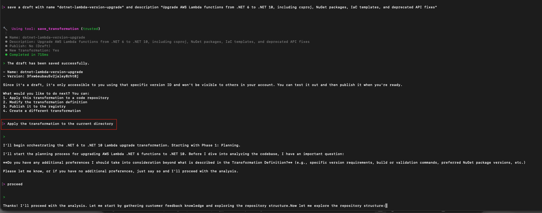 Transformation applied to repository with agent beginning Phase 1 Planning analysis for .NET 10 migration.