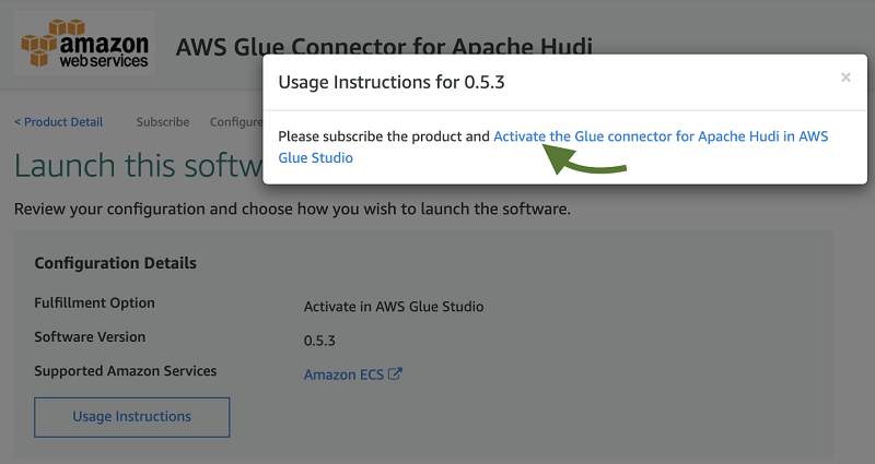 6. Activate the Glue connector for Apache Hudi in AWS Glue Studio.