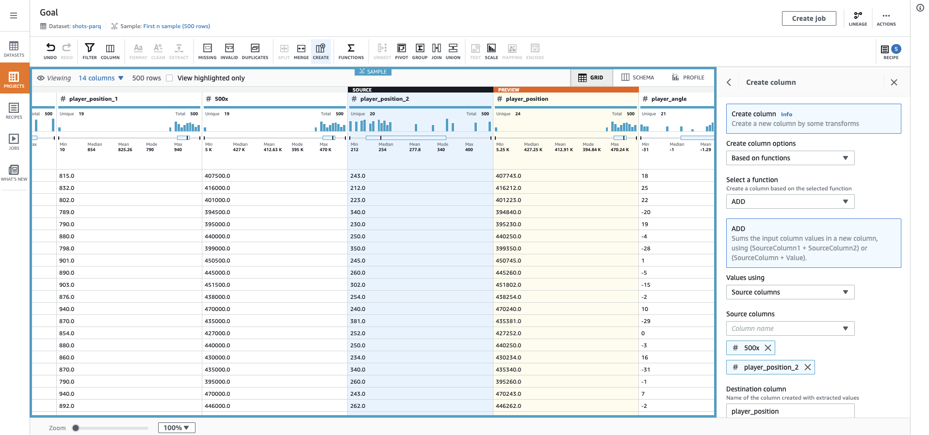 Using the ADD function, I sum this generated column with the y coordinate.