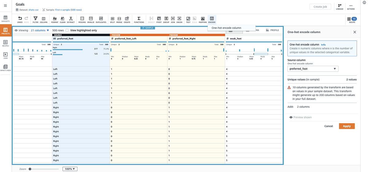 I one-hot-encode preferred foot.