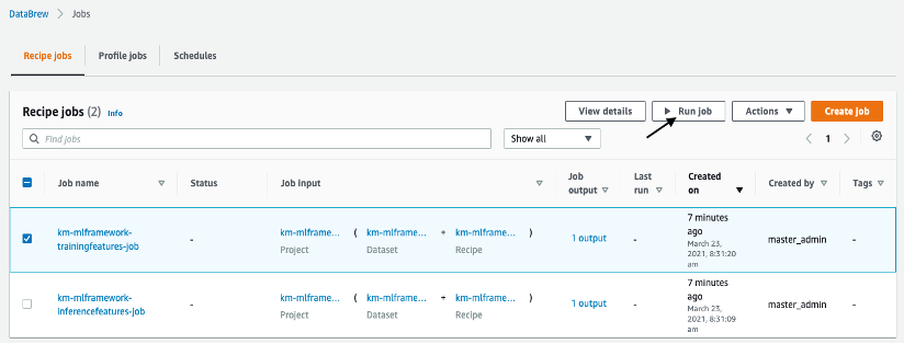 Glue DataBrew Run Train Job