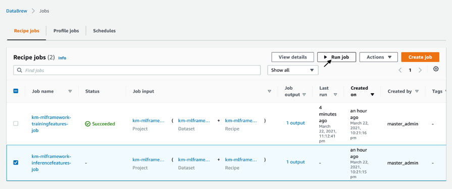 Glue DataBrew Inference Job