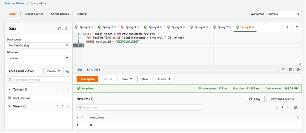 使用时间旅行功能查询较早的快照