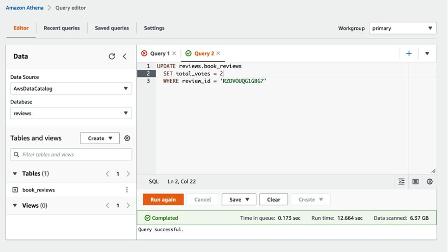 更新查询，将上一个 review_id 的 total_votes 设置为 2