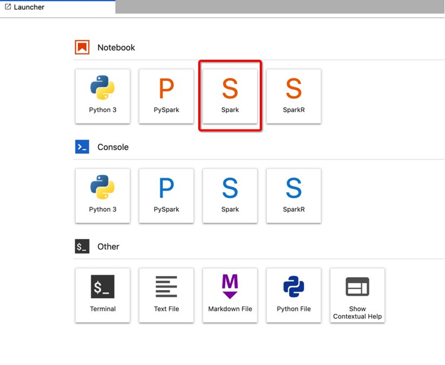 Choose Spark from the options provided in the Launcher