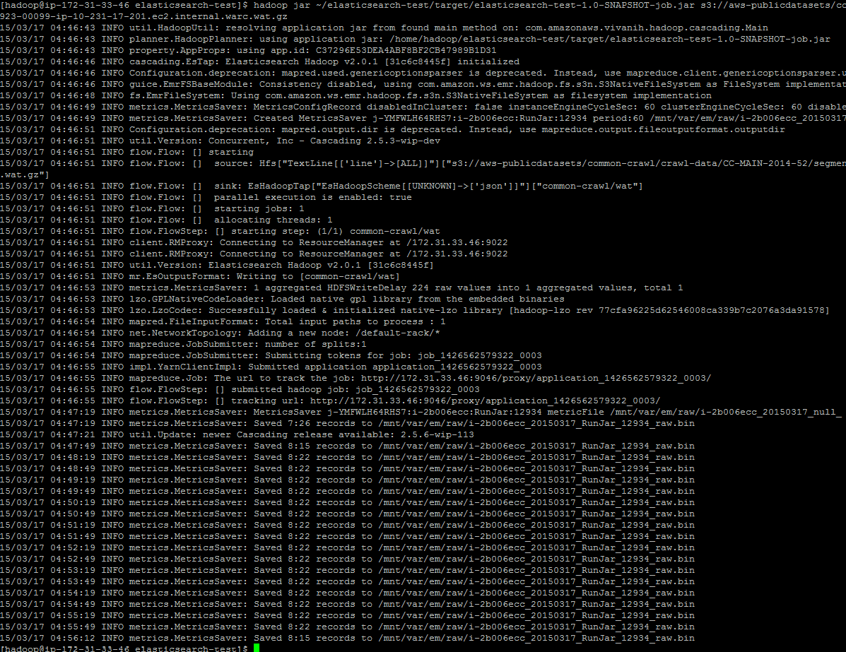 Running the command to index a single file produces this output