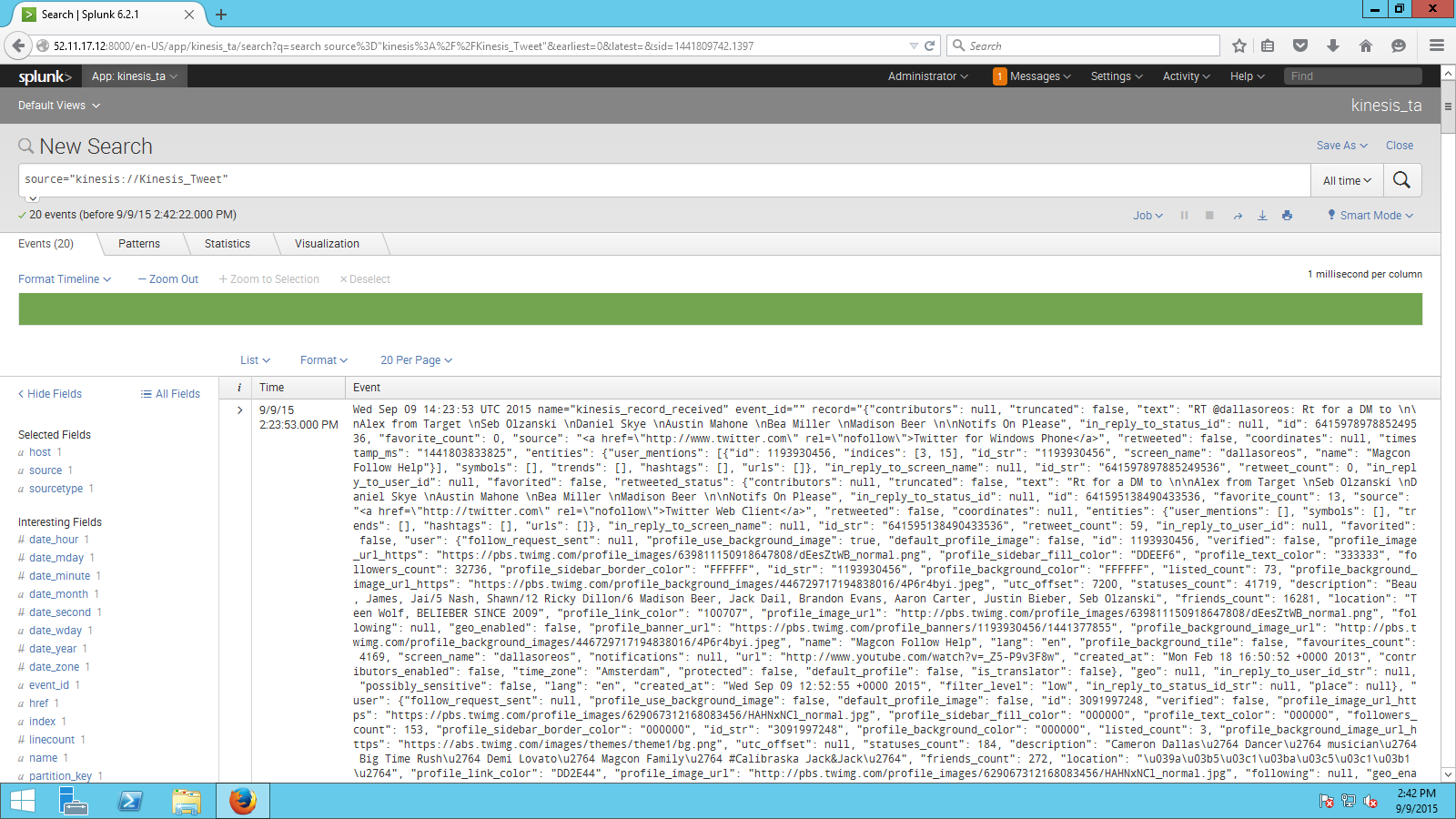 Twitter records in the search console