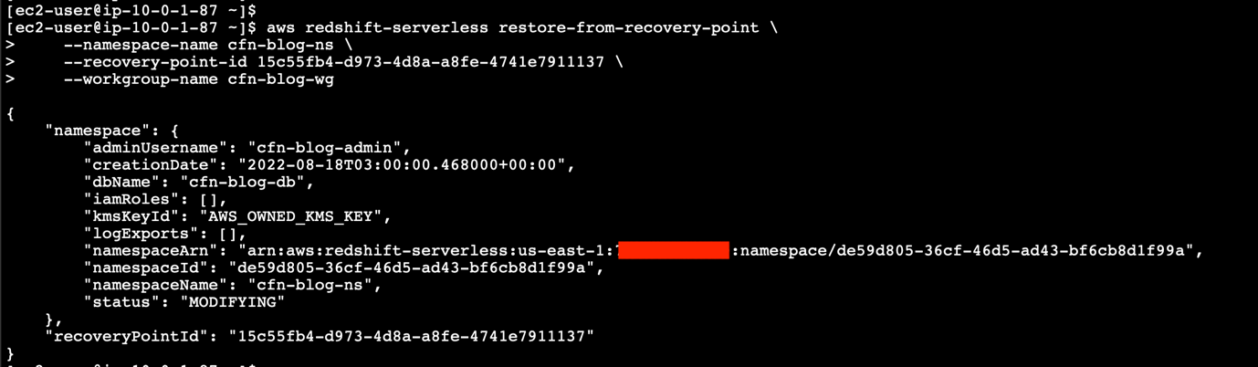 restore from recovery point