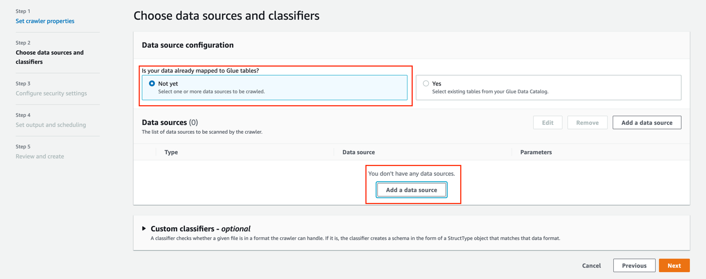 6. In the Data sources section, choose Add a data source.