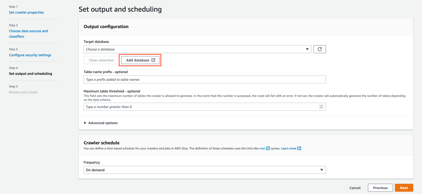 Under Target database, choose Add database.