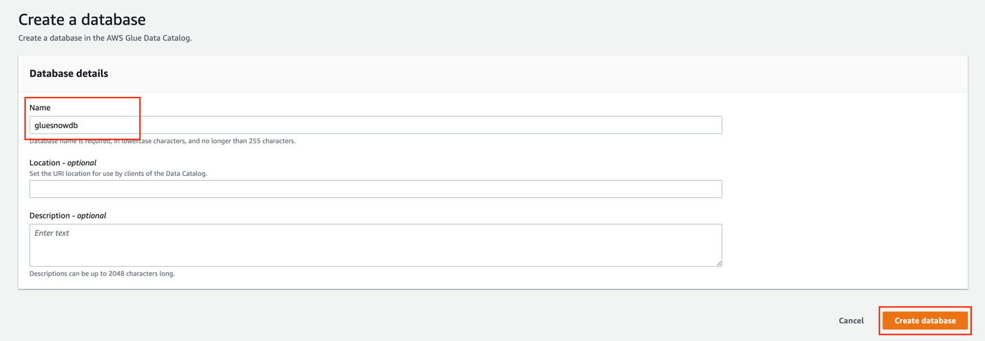 Choose Create database.