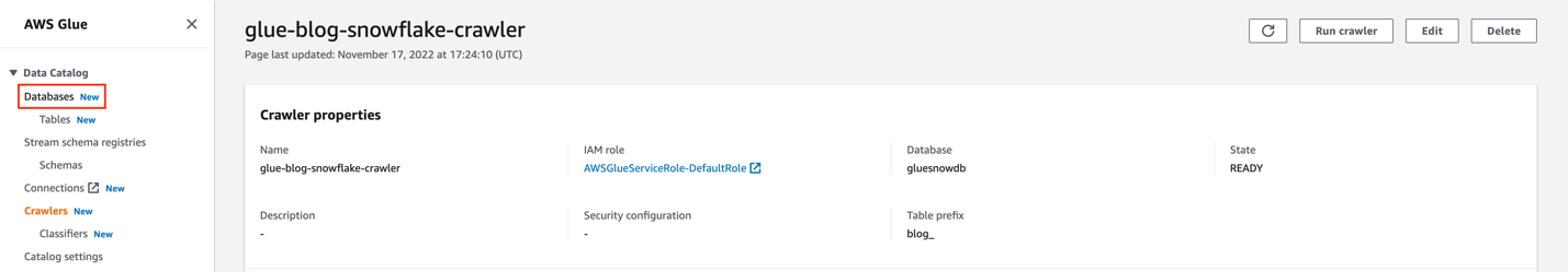 On the AWS Glue console, chose Databases in the navigation pane.