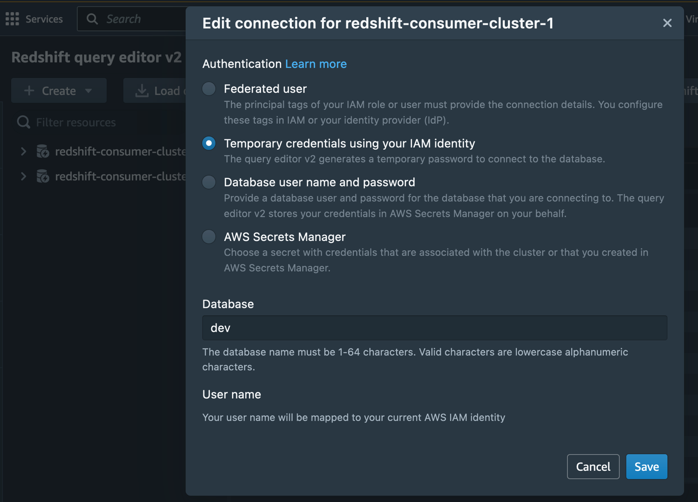 edit connection for redshift edit connection for redshift